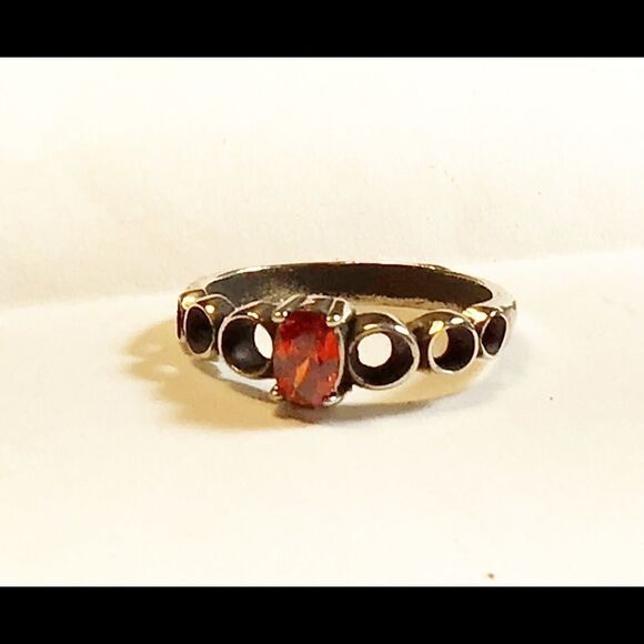 Ring, Minimal Orange CZ & Sterling Silver Ring, 7.5, NEW, Handmade - Picture 3 of 5
